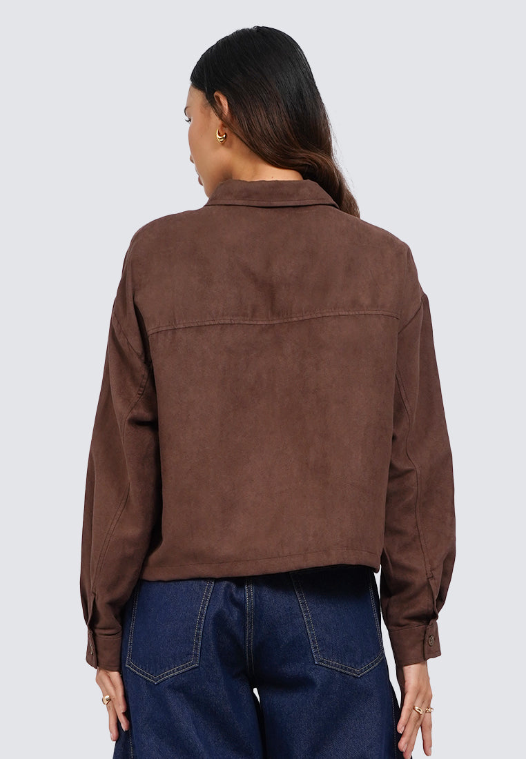 Collared Suede Crop Jacket