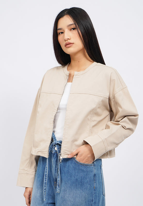 Zip Up Round Neck Loose Jacket