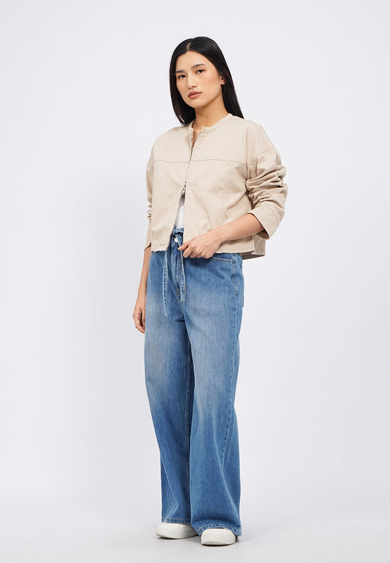 Zip Up Round Neck Loose Jacket