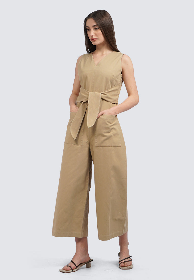 V-Neck Belted Sleeveless Jumsuit