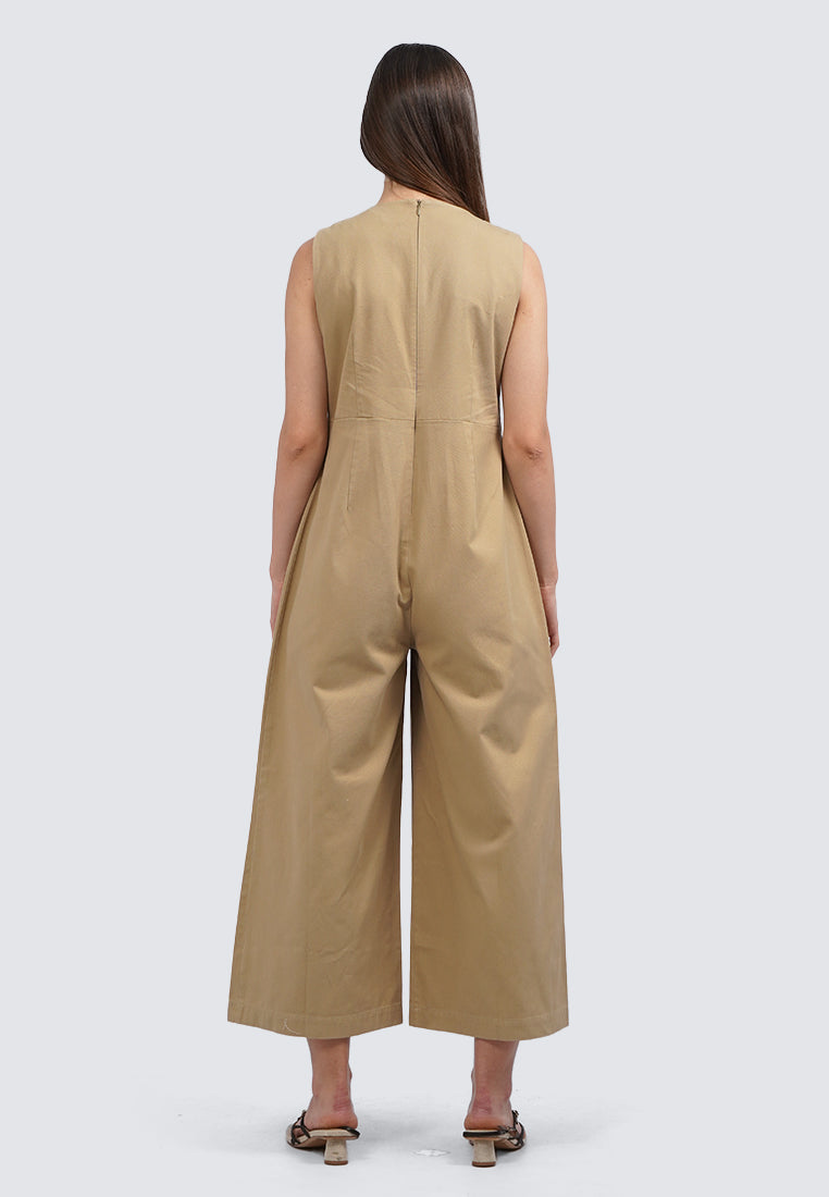 V-Neck Belted Sleeveless Jumsuit