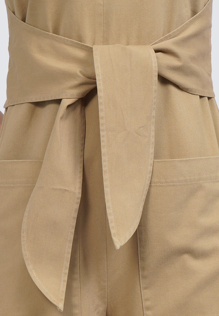 V-Neck Belted Sleeveless Jumsuit