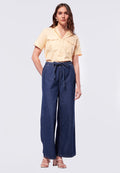 Wide Leg Denim Pants with Belt Details
