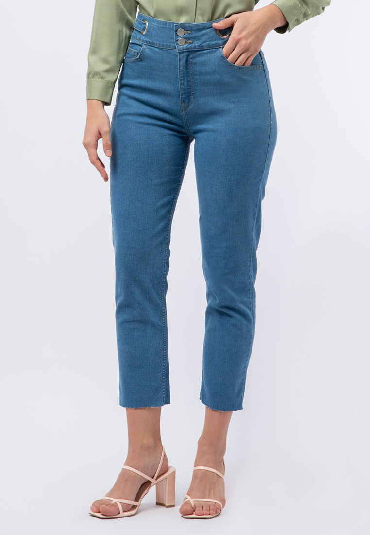 High Waist Denim with Eyelet Details