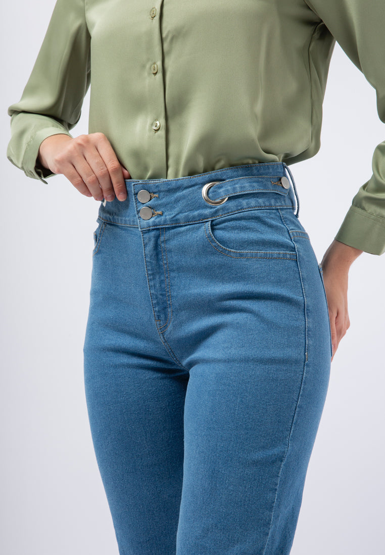 High Waist Denim with Eyelet Details