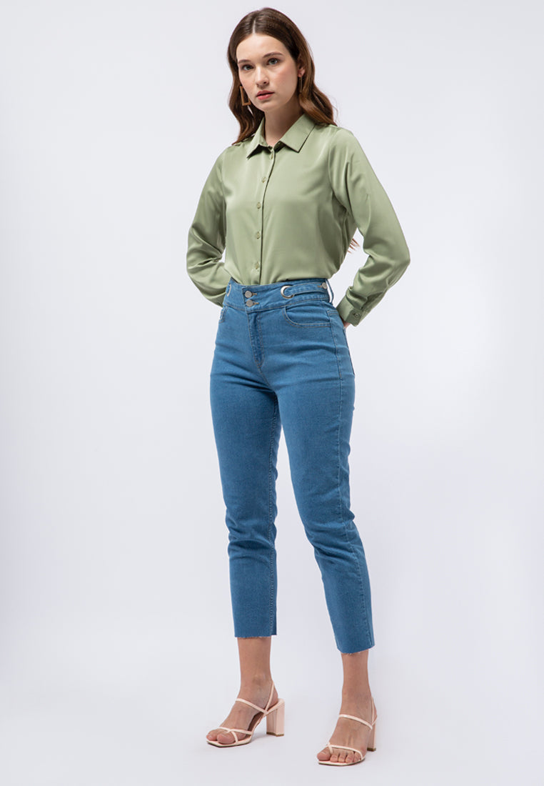 High Waist Denim with Eyelet Details