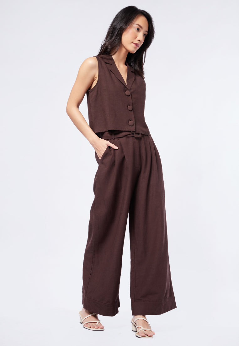 Wide Leg Pants with Belt Details