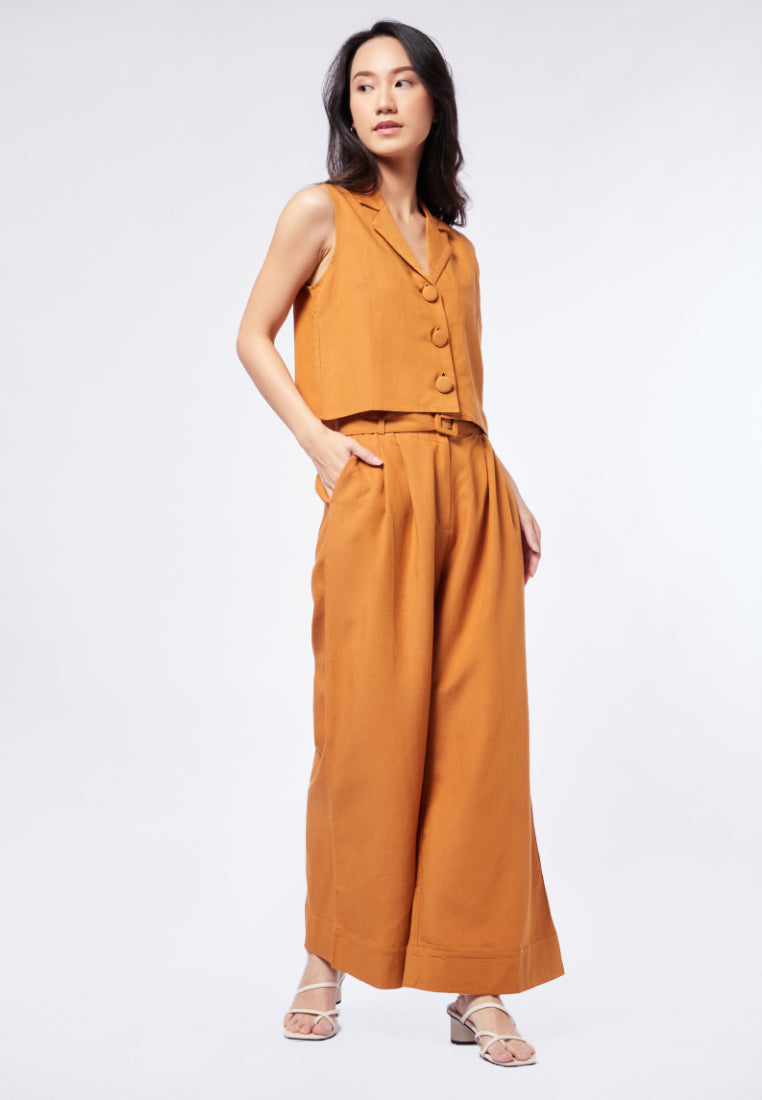 Wide Leg Pants with Belt Details