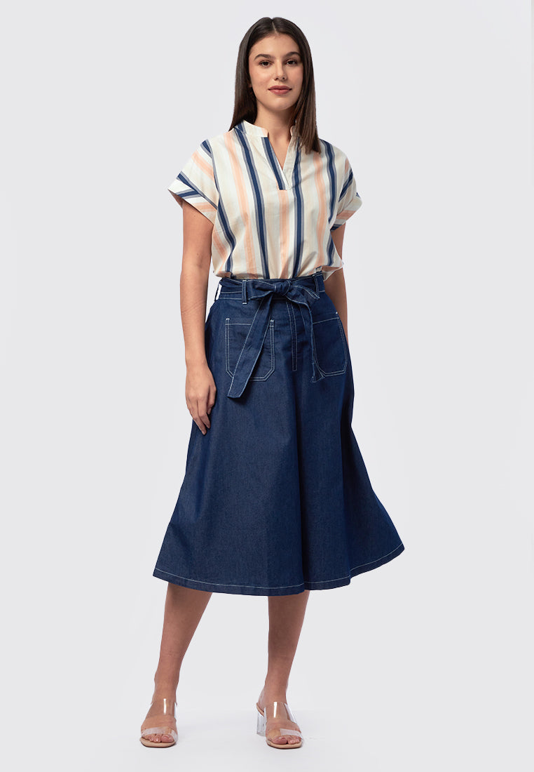 Contrast Stitches Denim Skirt