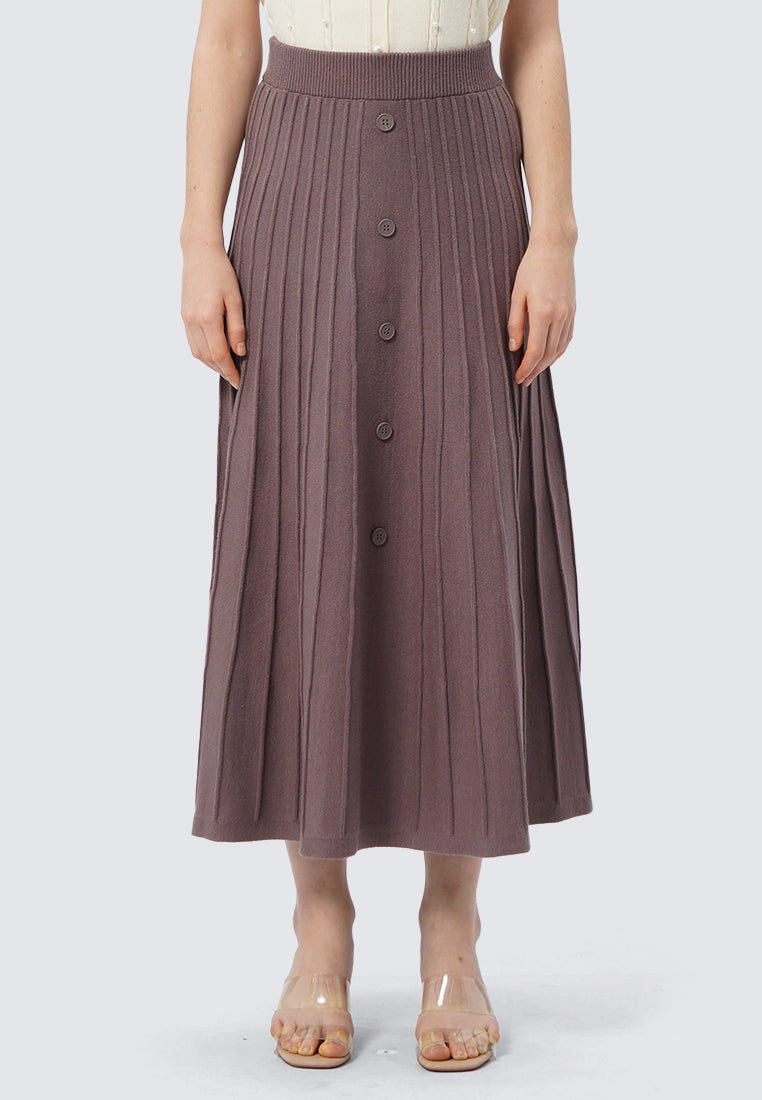 Pleated Midi Knit Skirt