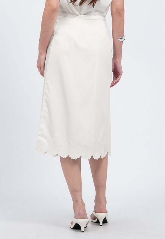 Embroidered Hem Wrap Midi Skirt