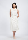 Embroidered Hem Wrap Midi Skirt