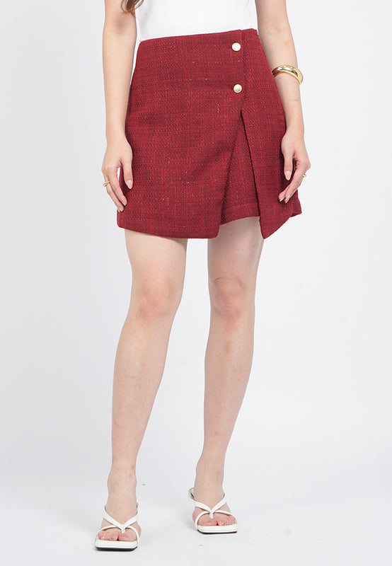 Contrast Button Tweed Skort