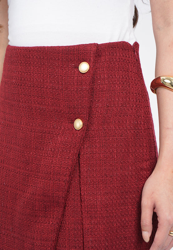 Contrast Button Tweed Skort