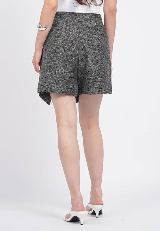 Contrast Button Tweed Skort