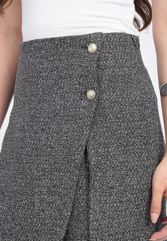 Contrast Button Tweed Skort