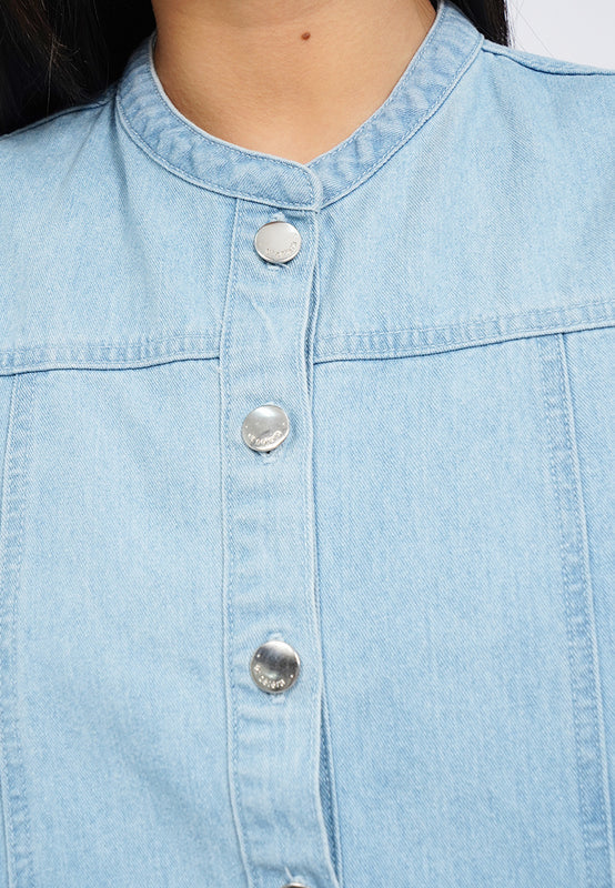 Round Neck Sleeveless Denim Blouse
