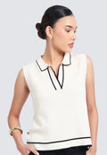 Sleeveless Polo Top with Contrast Lining