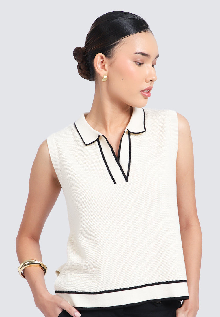 Sleeveless Polo Top with Contrast Lining