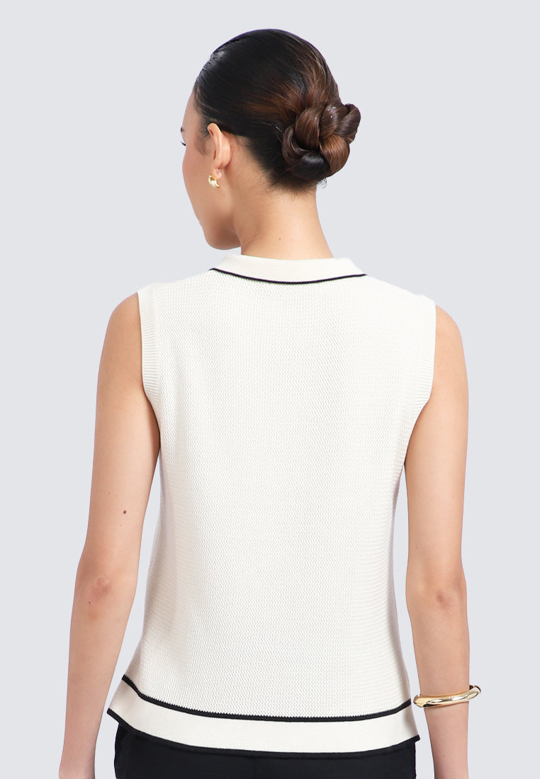Sleeveless Polo Top with Contrast Lining