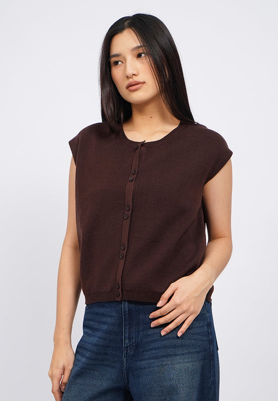 Button Up Sleeveless Knit Top