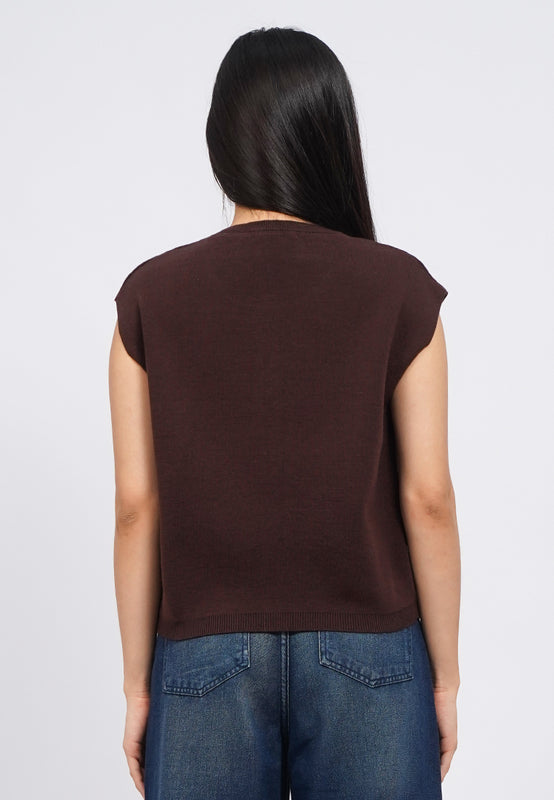 Button Up Sleeveless Knit Top