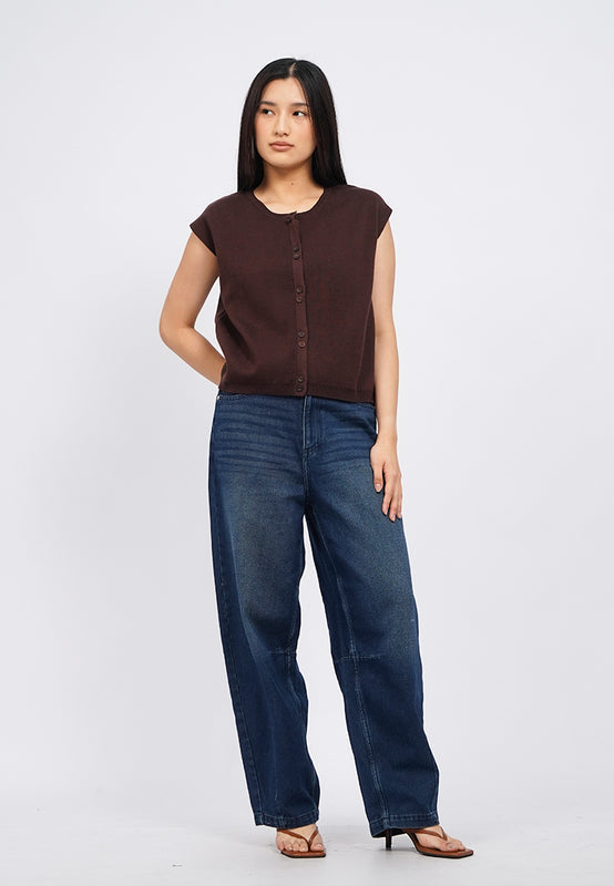 Button Up Sleeveless Knit Top