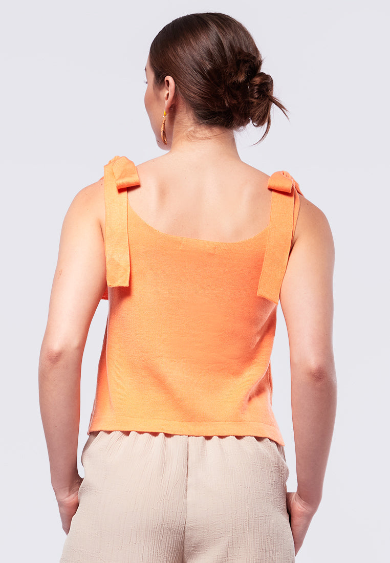 Sleeveless Knit Top with Bow Tie Details