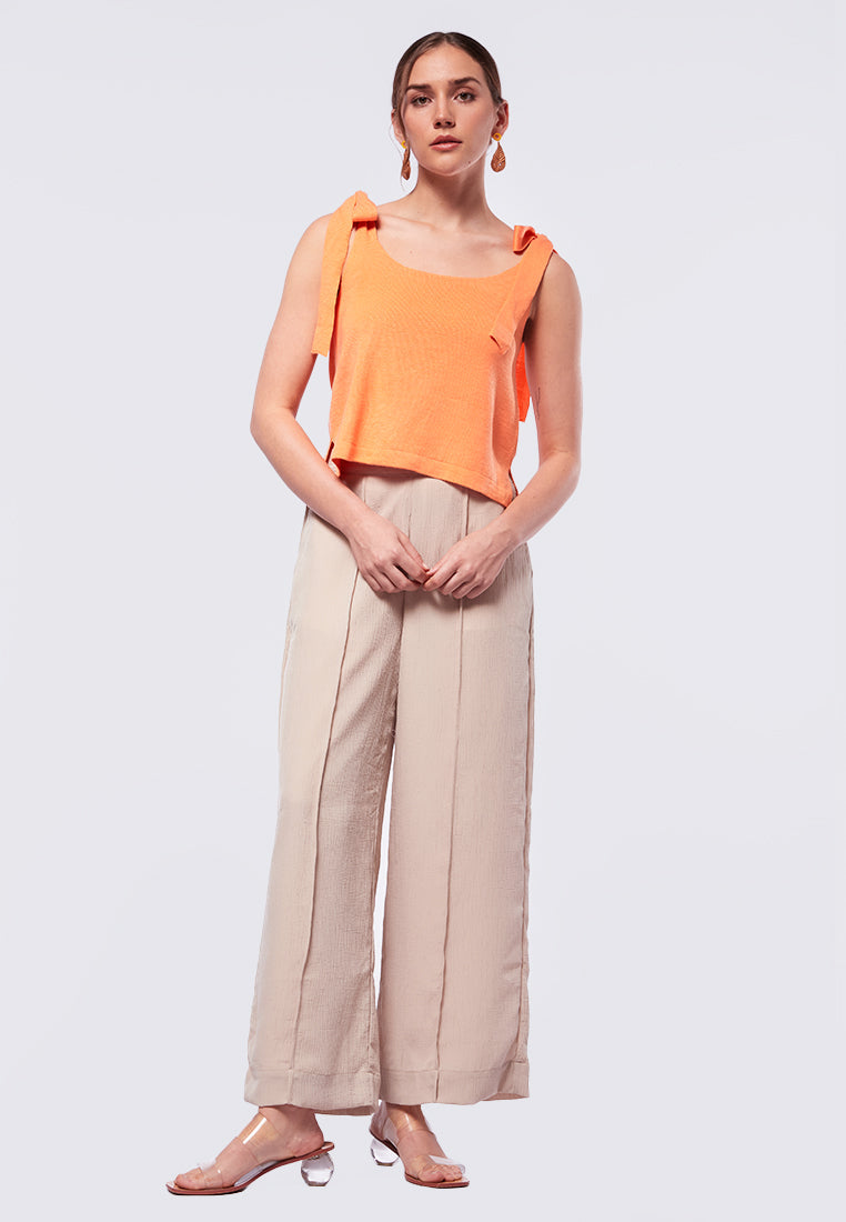 Sleeveless Knit Top with Bow Tie Details