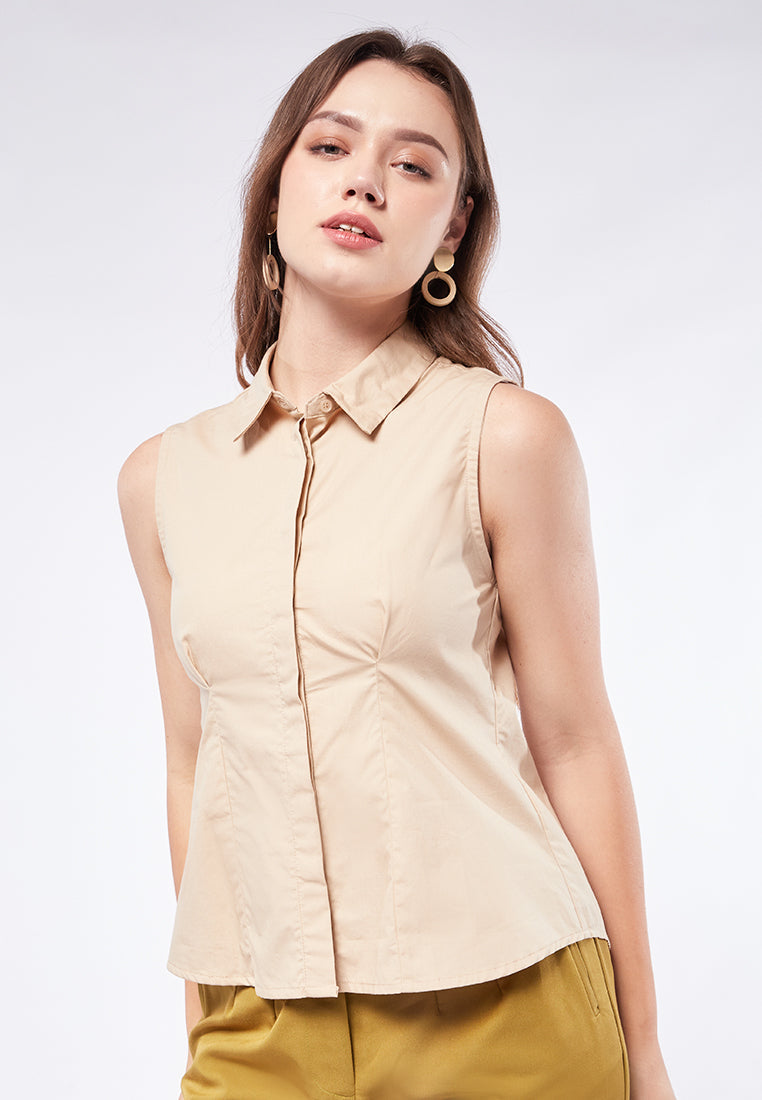 Sleeveless Blouse with Pleated Waist