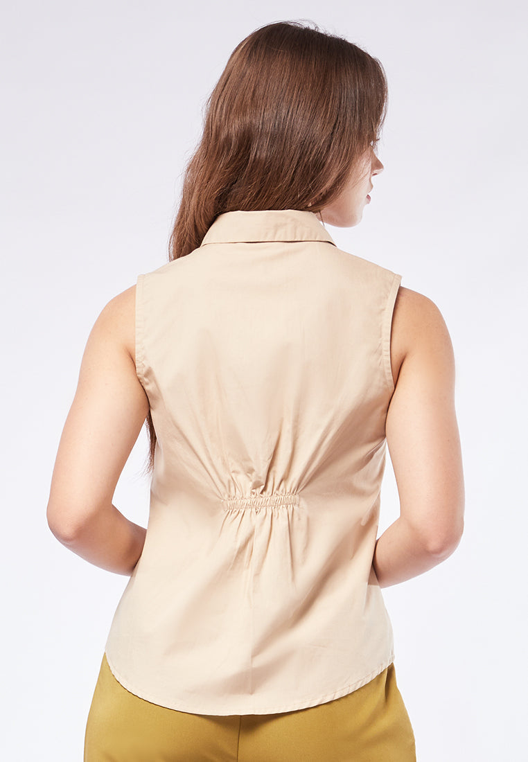 Sleeveless Blouse with Pleated Waist