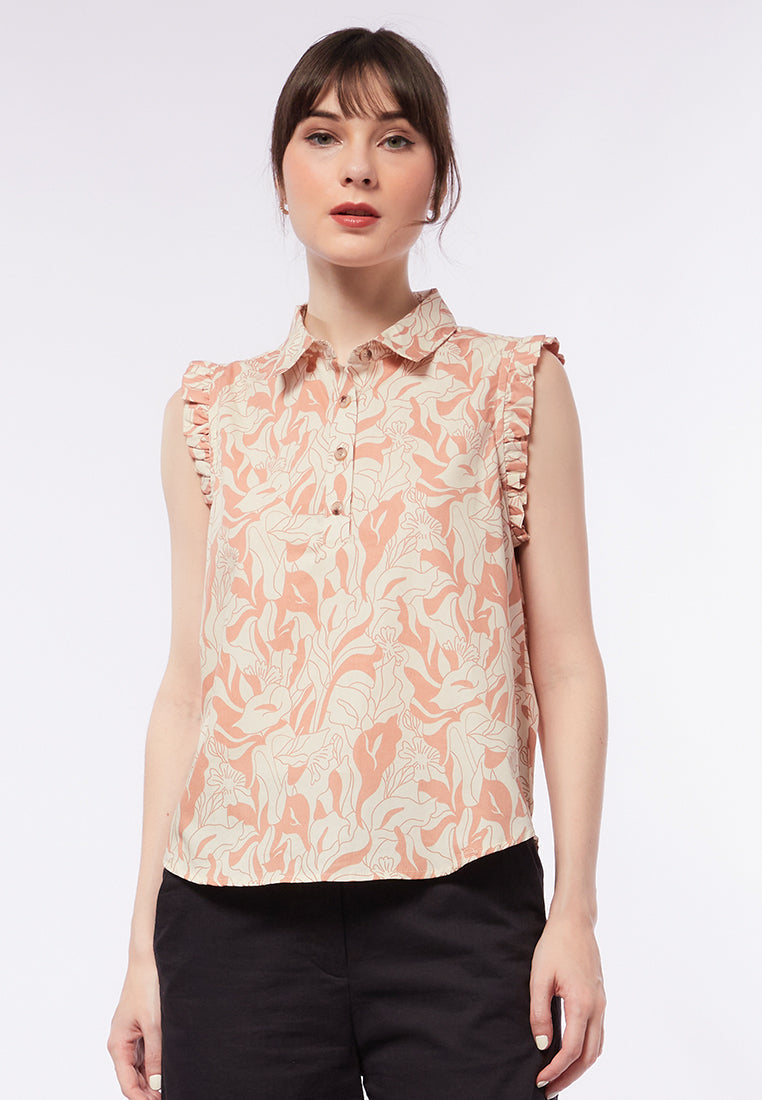 Sleeveless Blouse with Frill Details