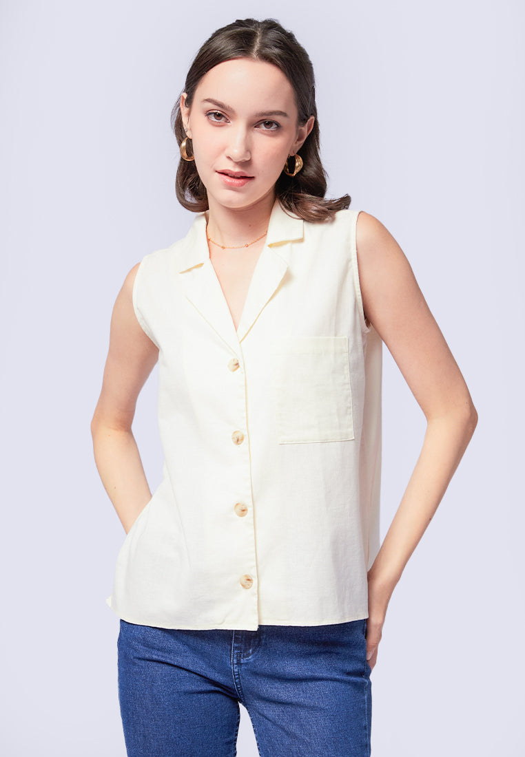 Buttoned Sleeveless Blouse