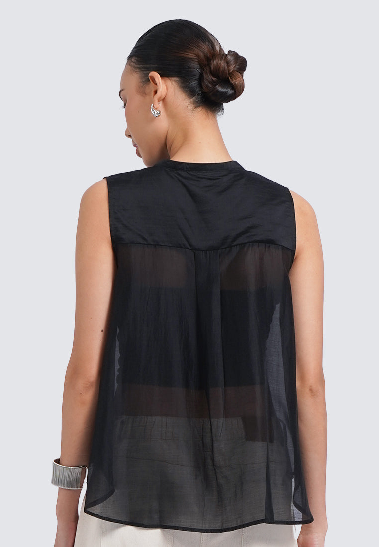 Round Neck Sleeveless Sheer Blouse