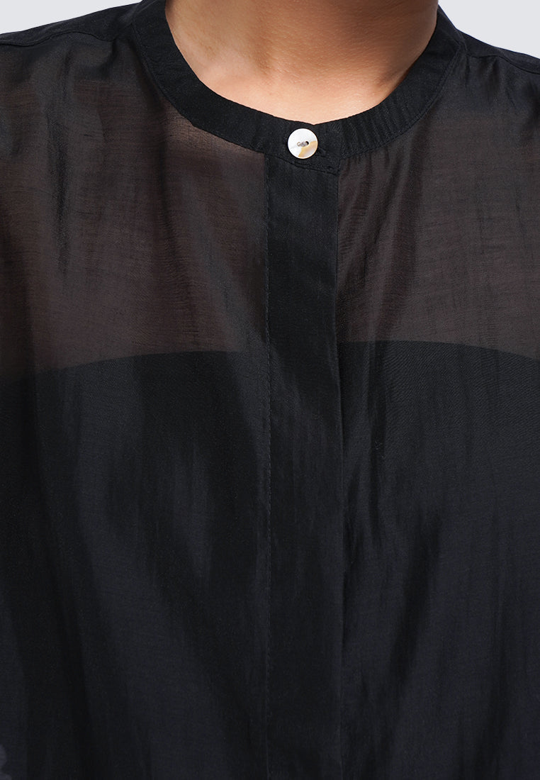 Round Neck Sleeveless Sheer Blouse