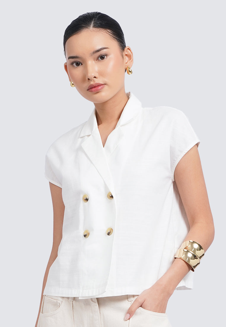 Double Breasted Short Sleeve Blouse