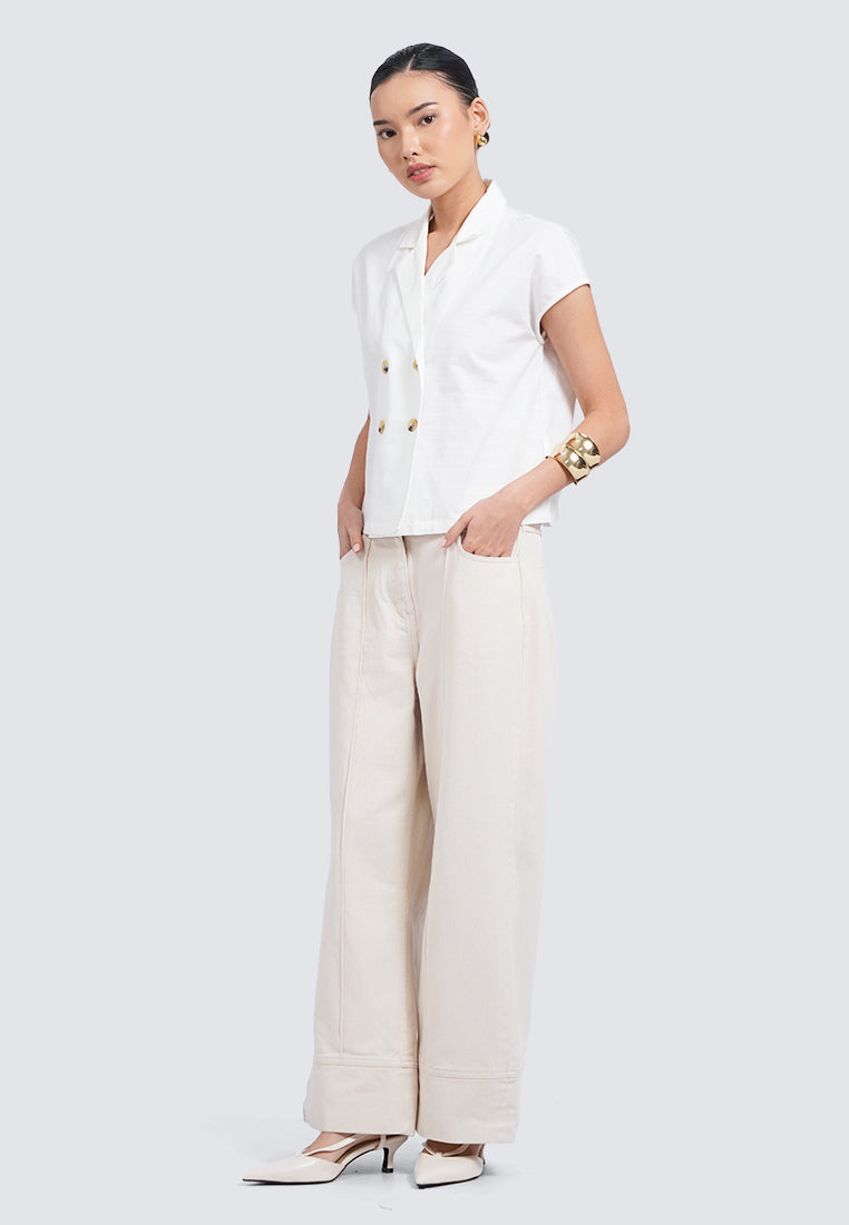 Double Breasted Short Sleeve Blouse