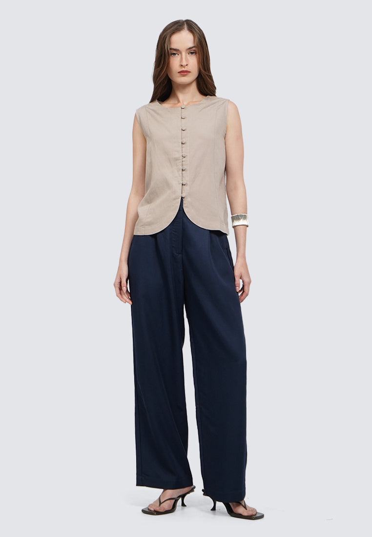 Round Neck Sleeveless Blouse