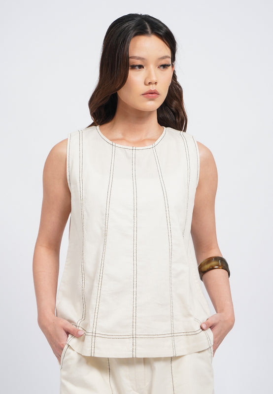 Contrast Stitched Sleeveless Blouse