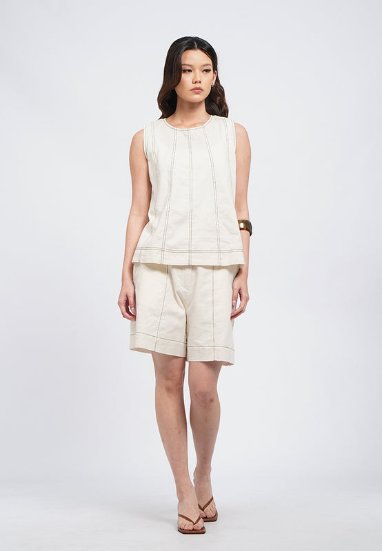 Contrast Stitched Sleeveless Blouse