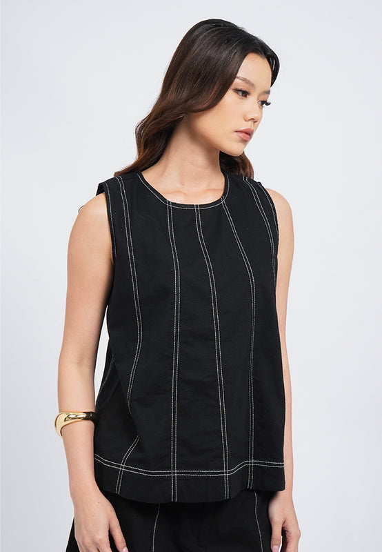 Contrast Stitched Sleeveless Blouse