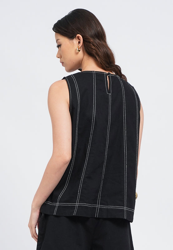 Contrast Stitched Sleeveless Blouse