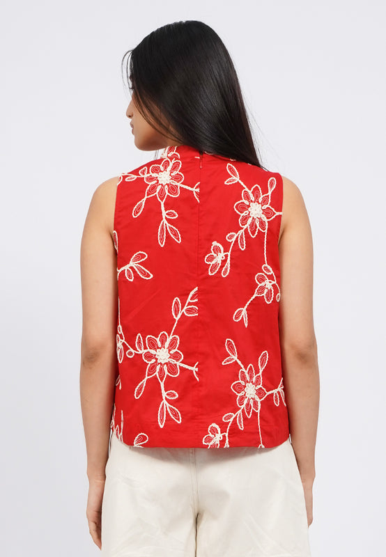 Embroidered Sleeveless V-Neck Top