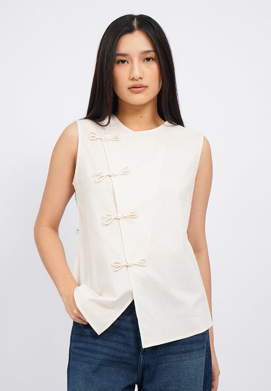 Asymmetric Placket Sleeveless Blouse