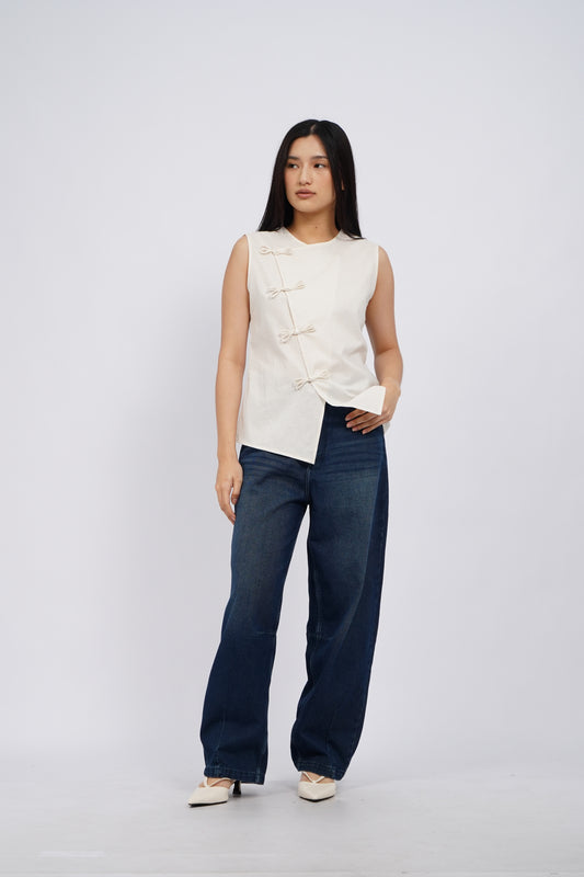 Asymmetric Placket Sleeveless Blouse