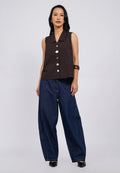 Sleeveless Blouse with Fancy Button