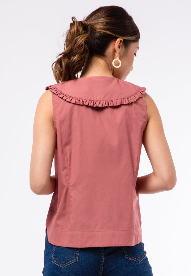 Sleeveless Blouse with Wide Ruffle Collar