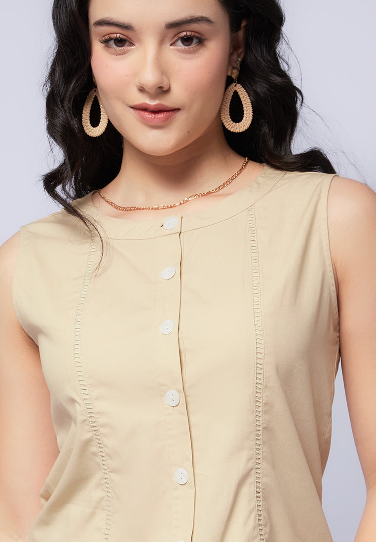 Sleeveless Blouse with Ladder Lace Trim