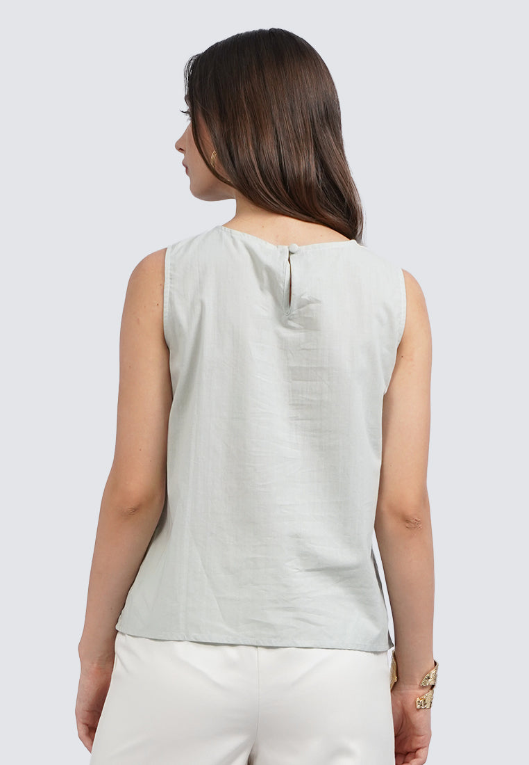 Round Neck Eyelet Sleeveless Blouse