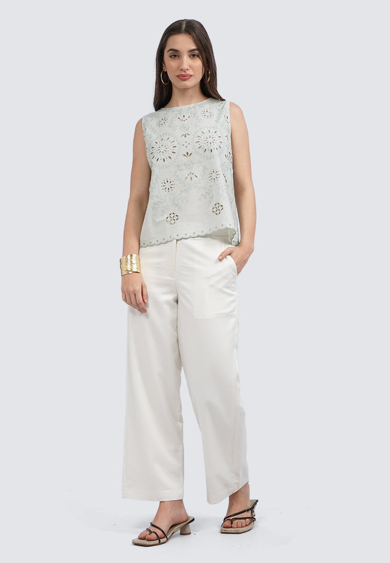 Round Neck Eyelet Sleeveless Blouse